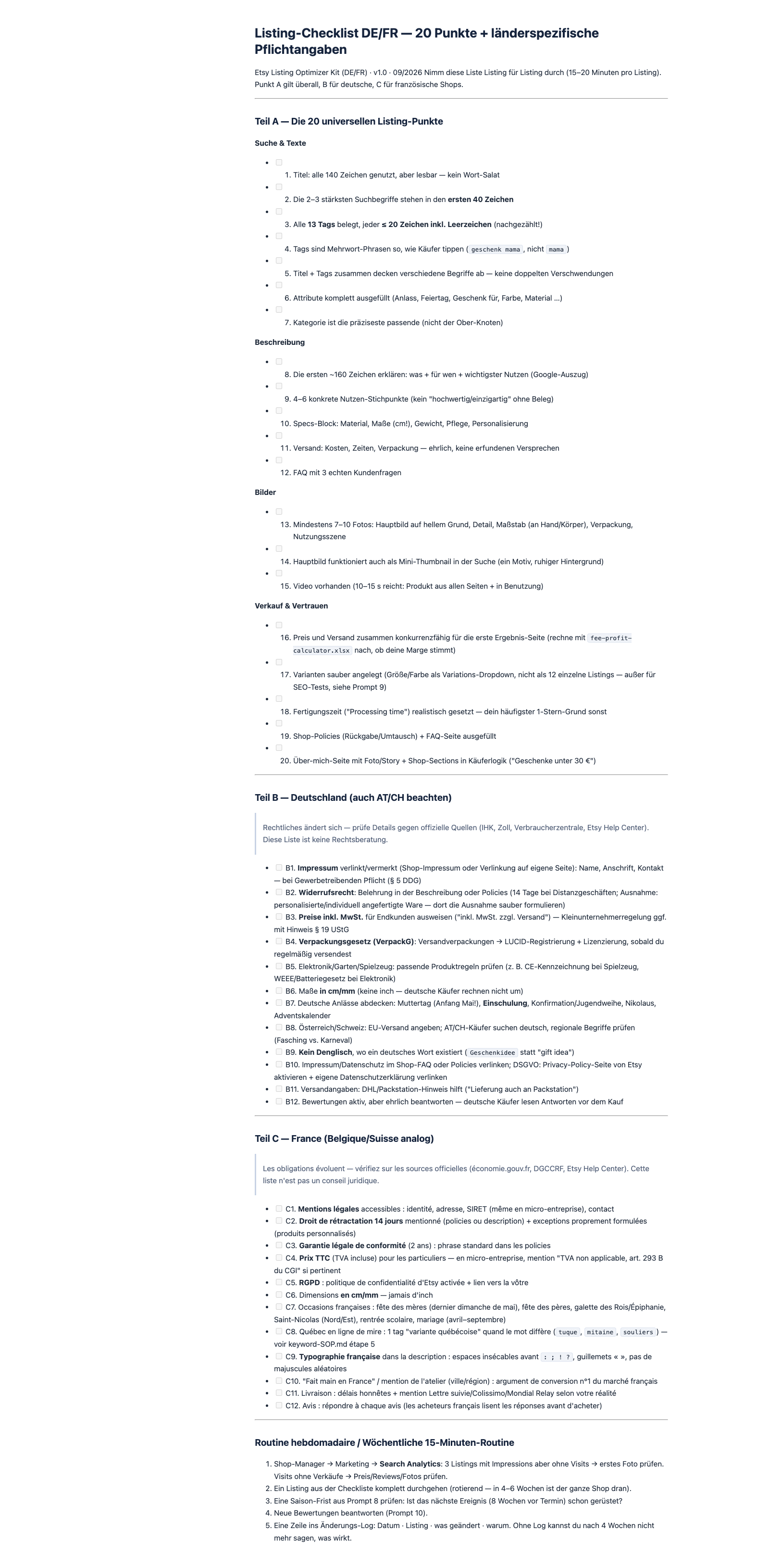 DE/FR listing checklist