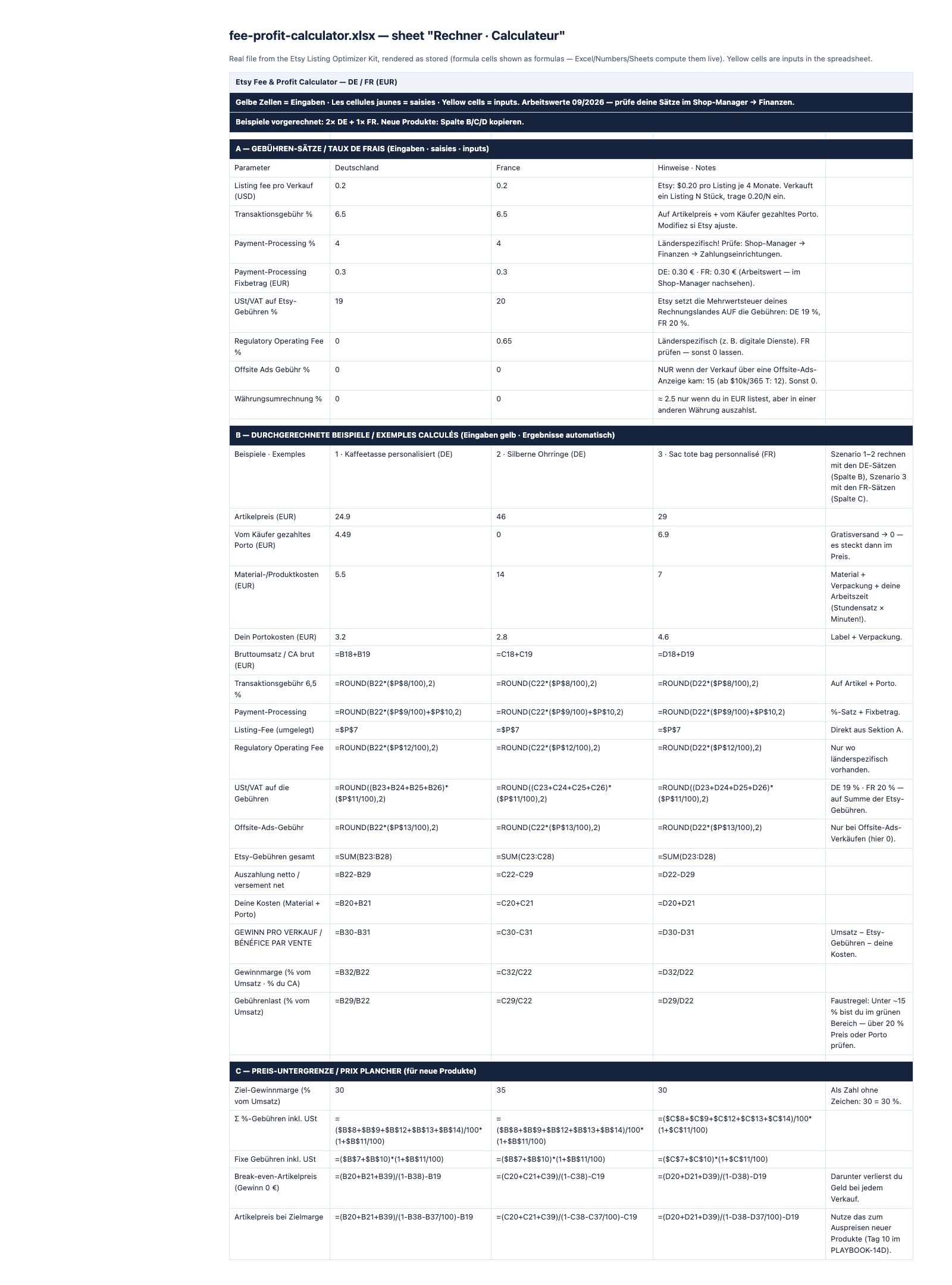 Fee and profit calculator